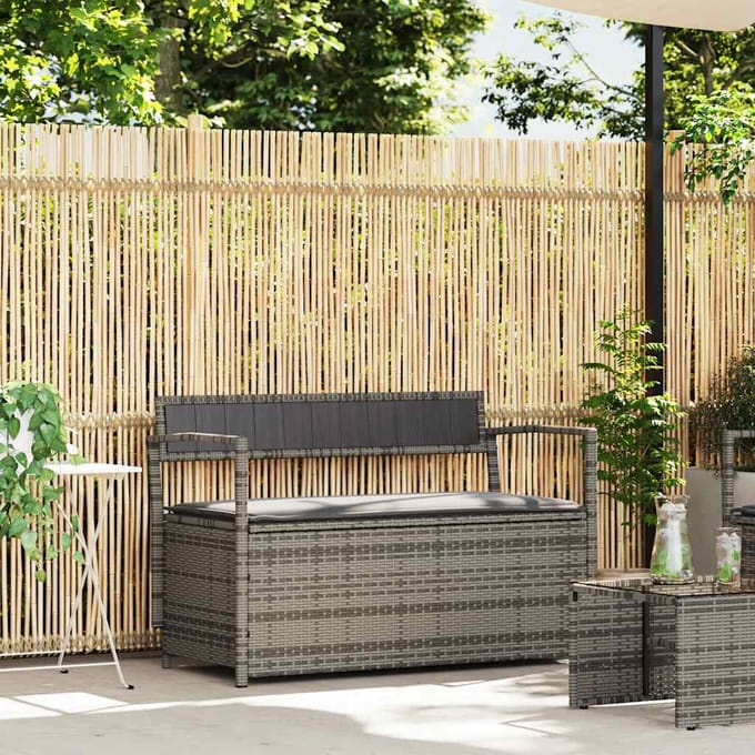 vidaXL - Tuinbank - met - kussen, - grijs - polyrotan