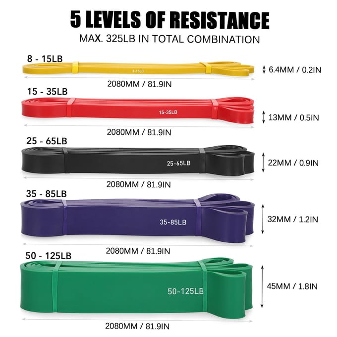 TOMSHOO Assist Bands Set Weerstandsbands Powerlifting Stretch Bands met draagtas 4pcs set blue