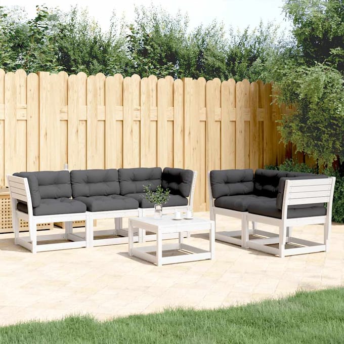 vidaXL - 5-delige - Loungeset - met - kussens - massief - grenenhout - wit