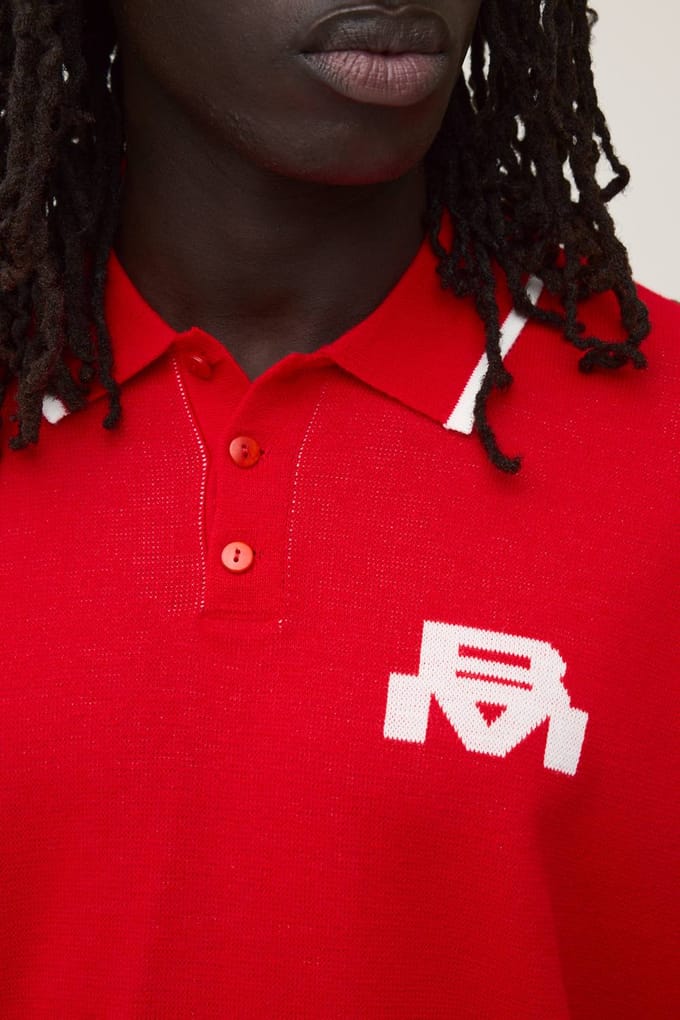 Oversized Boxy Polo Met Motografische Print Gebreid | Red | Size Medium