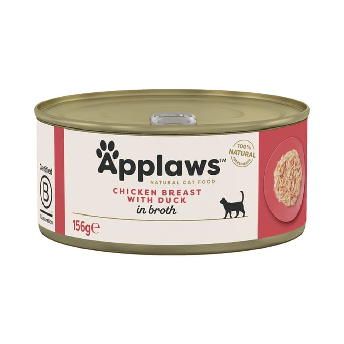 Voordeelpakket: 24x156g Applaws in Bouillon Kip met Eend Nat Kattenvoer
