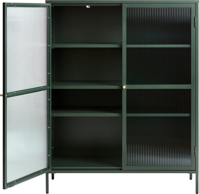 Bjorn - Vitrinekast met 2 deuren van geribbelde glas en metaal H140cm