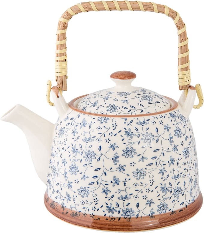 Clayre & Eef Theepot met Filter 700 ml Blauw Keramiek Bloemen