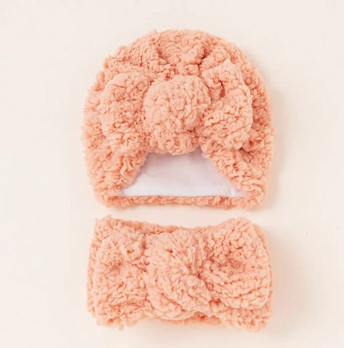baby muts sjaal - set - meisje - muts - teddy - sjaal - oud roze - kraamcadeau