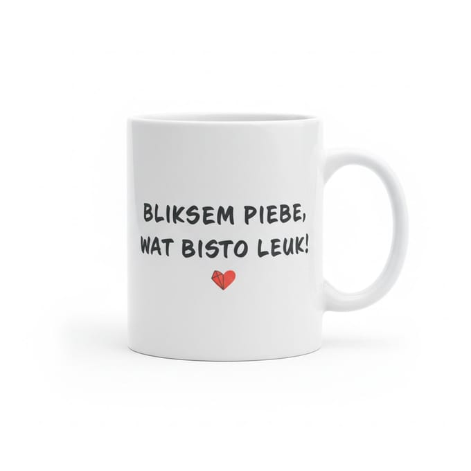 Grappige Brabantse Tekst Mok “Bliksem Piebe, Wat Bisto Leuk!” – Lief Compliment met Hartje – 330 ml