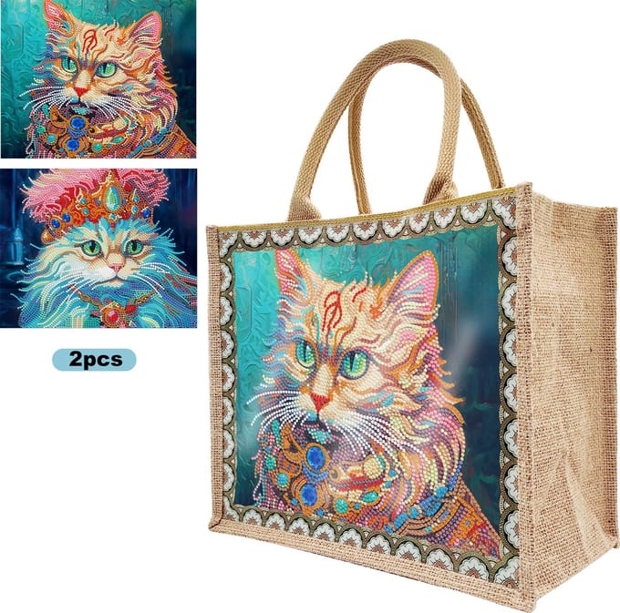 Tas met 2 paintings - HBD302 - Kat - diamond painting - compleet pakket - Diamond painting by Wietske