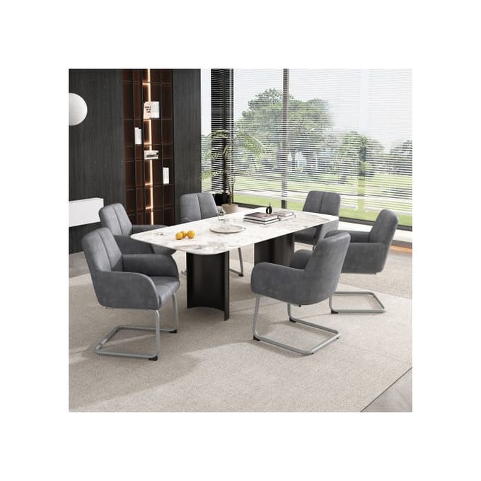 Chaise de salle à manger - MUVOE - Ensemble de 6 - Cuir microfibre - Pieds en acier - Confort ergonomique gris