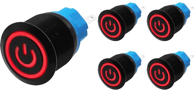 ProRide Drukschakelaar ON-OFF 220V - 22mm Metaal - Waterdicht - LED Ring Rood - 5 stuks