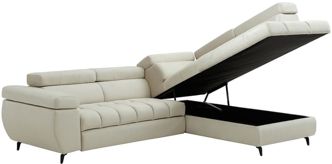 Vente-unique Hoekslaapbank rechts in beige velours NIACATO