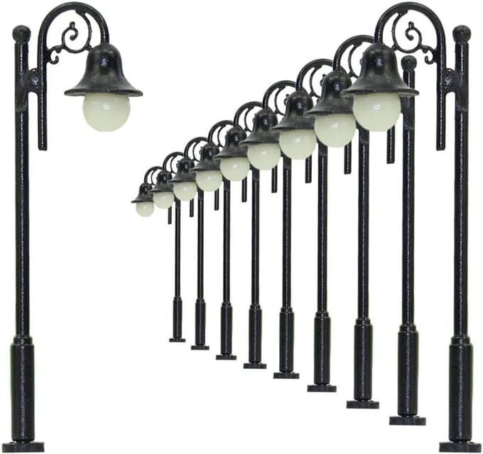 10x LED Straatlantaarns 50mm Modelspoor Verlichting Schaal N/TT Warm Wit