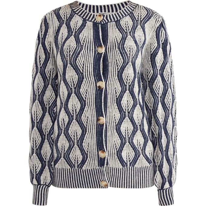 usha Vest Dames Wol Wit Blauw