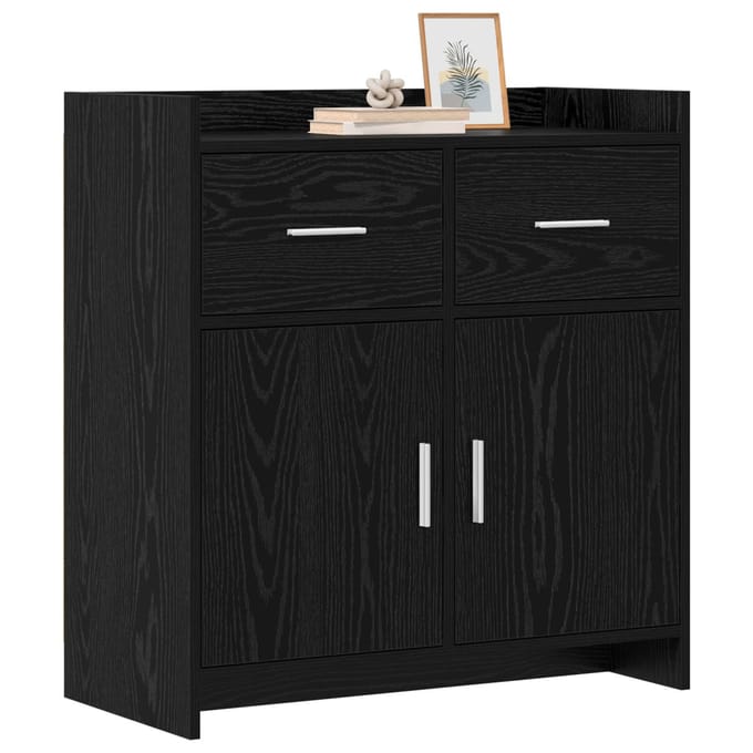 vidaXL - Dressoir - Zwart - eiken - 75 - x - 36 - x - 80 - cm - Bewerkt - hout