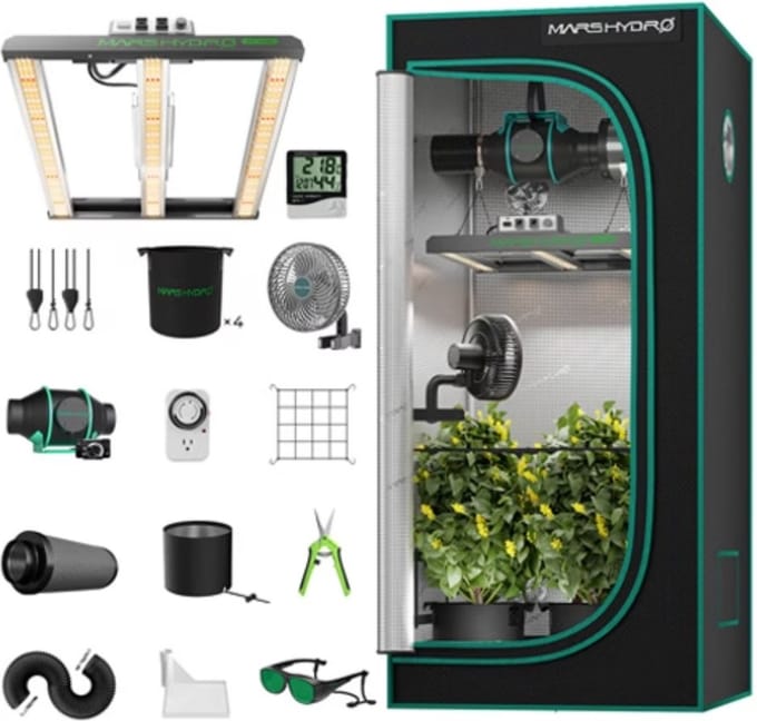 Kweektent compleet Mars Hydro FC 1500 EVO - Kweek set - inclusief afzuiging, LED kweeklamp, koolstoffilter, kweekzakken hygrometer en timer