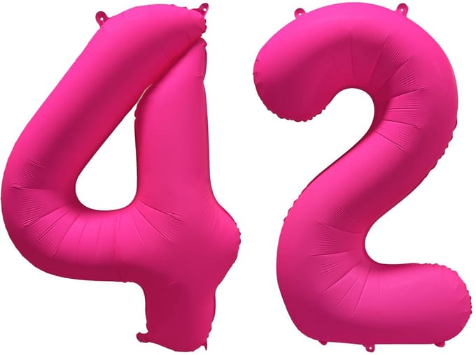 Folieballon 42 jaar - Neon Roze - 86 cm