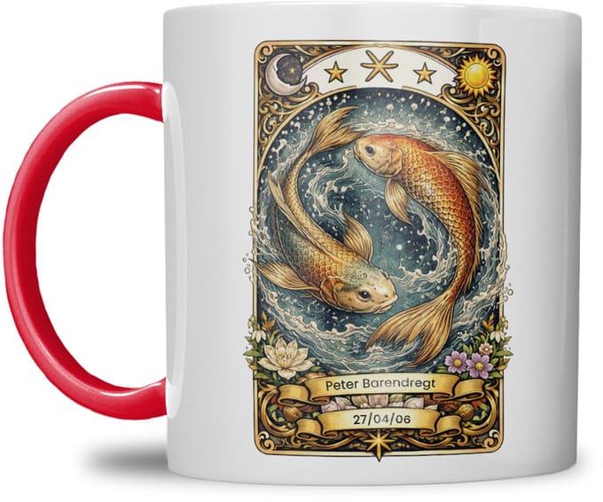 Sterrenbeeld mok - Vissen - Rood - Tarot mok - Gepersonaliseerd met naam en datum