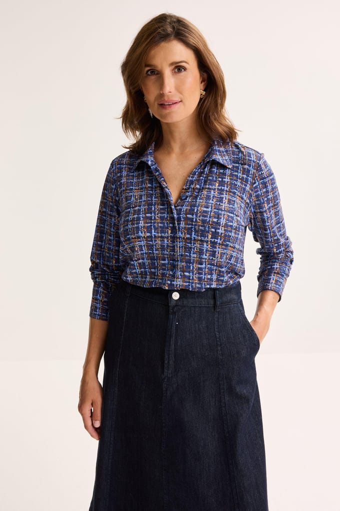 Jersey Hemdblouse Met Abstracte Print