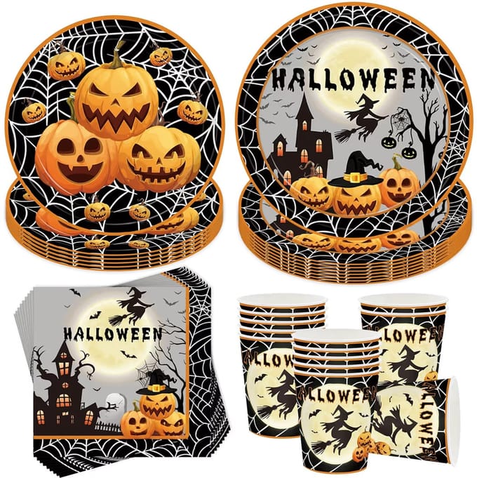 Halloween Wegwerp Servies Set 100 Stuks met Pompoen – Multikleur