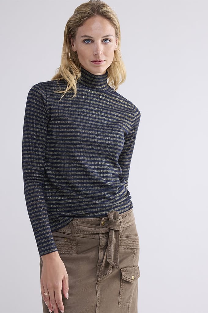 3s5041-30637 Turtle neck Top Rib Stripe