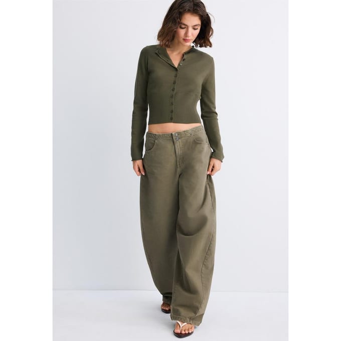 Stradivarius Getailleerd vest met kraag met bandje  Kaki M