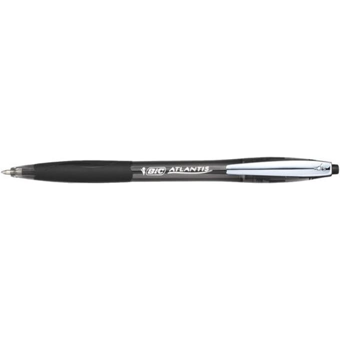 BIC Atlantis Soft Uitschuifbare Balpennen - Zwart - Doos van 12 Stuks - Medium Punt 1 mm