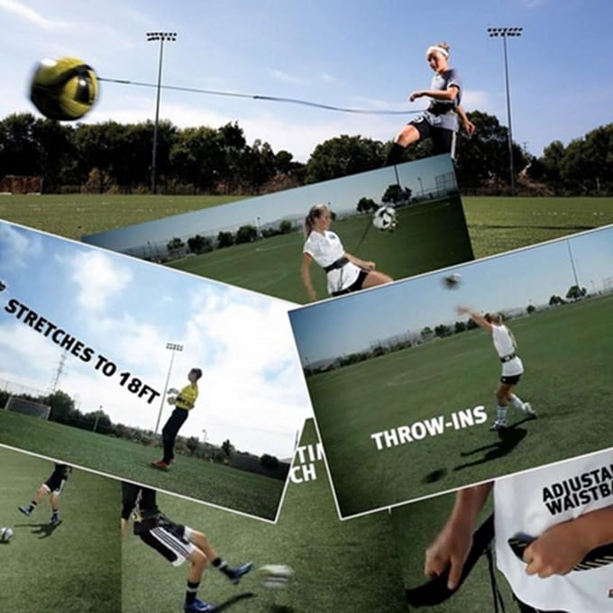 Voetbaltraptrainer Voetbaltrainingshulpmiddelen Handsfree worpzool Oefenuitrusting voor kinderen met verstelbare riem Elastisch touw black