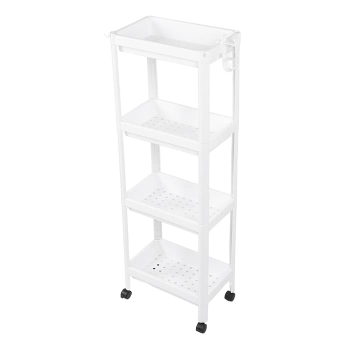 Badkamer Torenplank Plastic Vrijstaand Opbergrek Organizer Multifunctionele Stellingeenheid voor 2 Layers (with Wheels) white