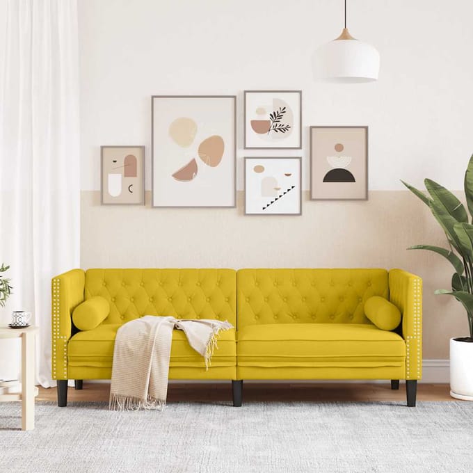 vidaXL - Driezitsbank - Chesterfield-stijl - met - bolsters - fluweel - geel