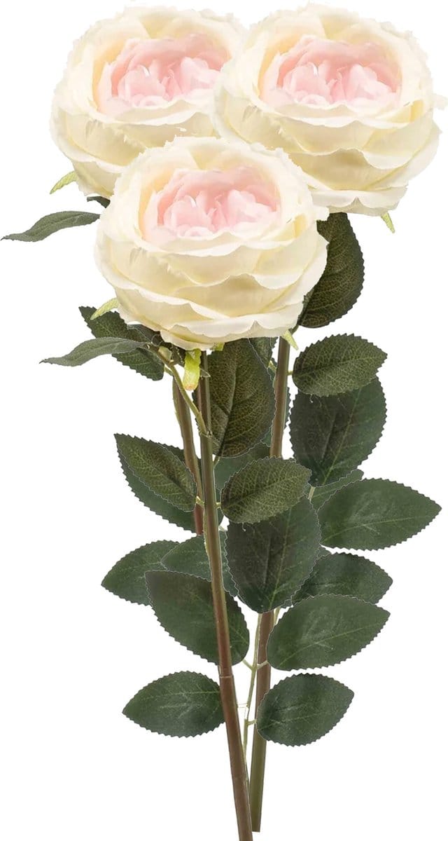 Emerald Kunstbloem roos Joelle - 3x - creme - 65 cm - decoratie bloemen