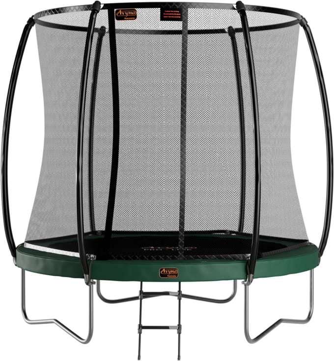 Trampoline Avyna Ø245 cm – Met Veiligheidsnet en Ladder – Groen – Rond Opbouwmodel – Compact en Stevig