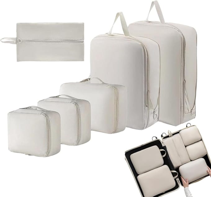 Compressie Pakkubussen - Reis Organizer Set - Bagage Organiseren - Efficiënte Ruimtecompressie - 6 Delig - Crèmekleurig