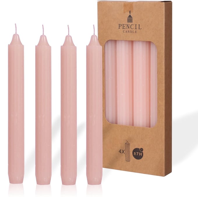 Comforder Potloodkaarsen Roze - Set van 4 Dinerkaarsen 20cm - 4 x 7 Branduren