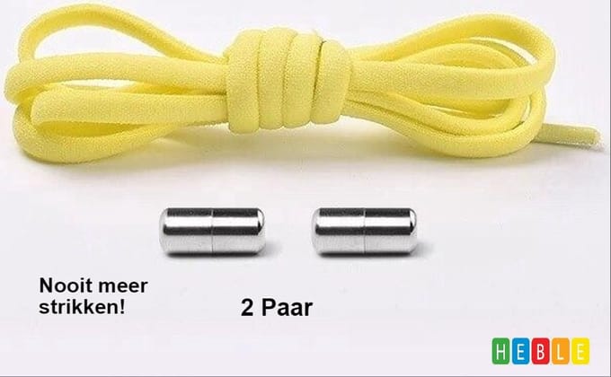 *** 2 paar Lock Veters Elastische - Geel - Niet meer Strikken - Kids - van Heble® ***