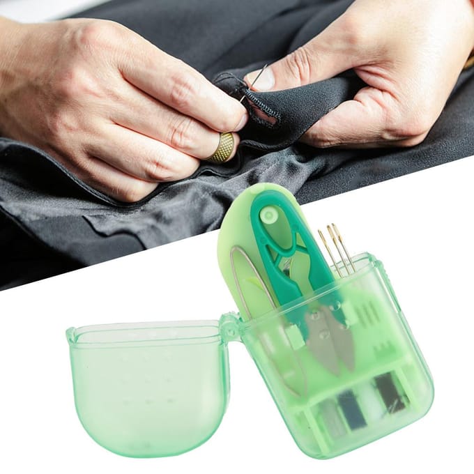 Prachtige en Draagbare Mini Macaron Kleur Plastic Naaigereedschapskist Naald Schaar(Groen) groen