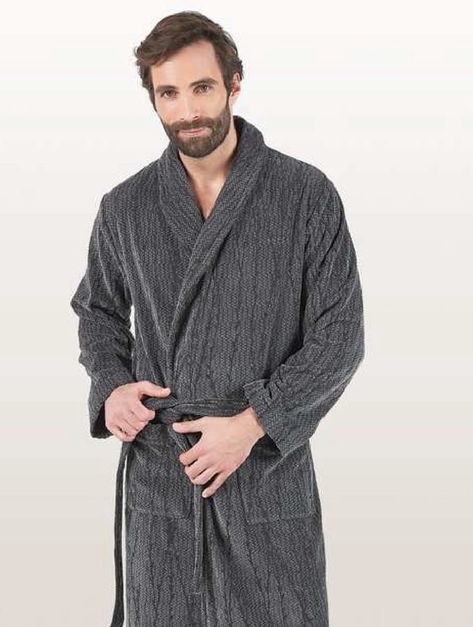 Badjas Shawlkraag Velours Osaka Maat S Grijs col 6