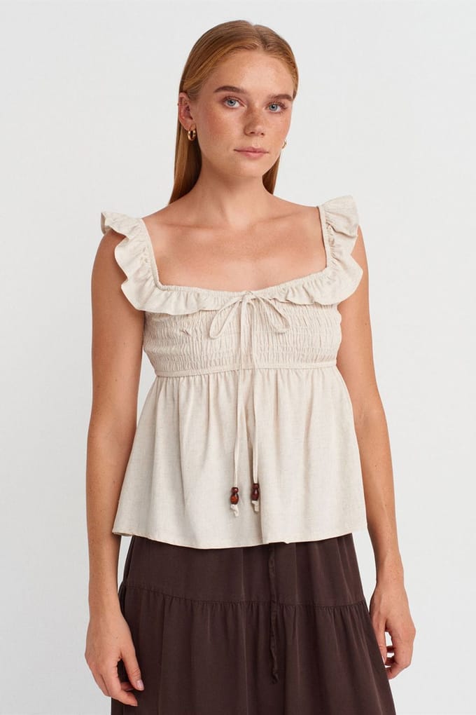 Mouwloze Blouse met Vierkante Hals en Strikvoorkant