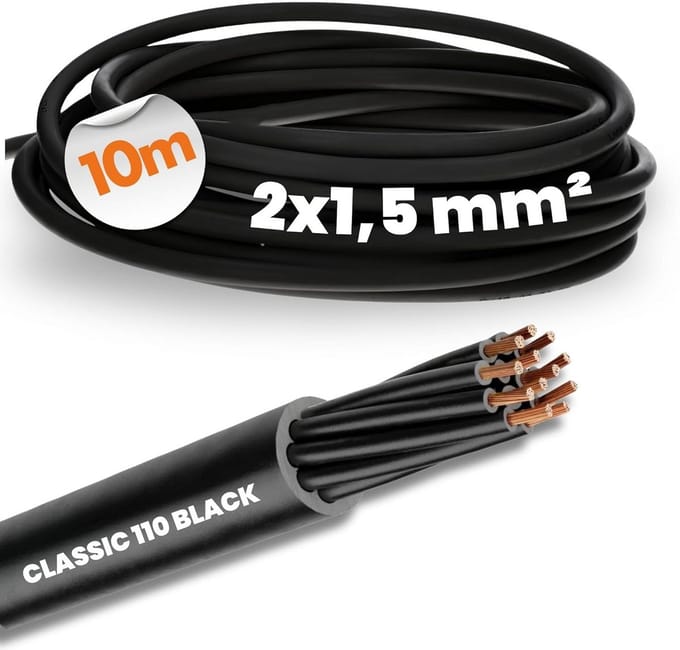 Flexibele 2-aderige Stuurkabel 1,5 mm² Zwart 10 Meter voor Buiteninstallaties