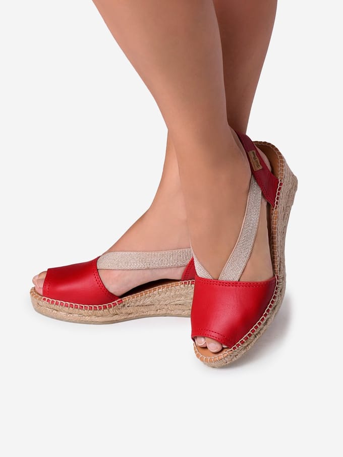 TEIDE-P | Leren espadrille met spitse neus en middelhoge sleehak - ROOD, 39