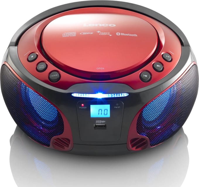Lenco SCD-550 - Portable FM Radio CD/MP3/USB/Bluetooth® player with LED lighting - Red