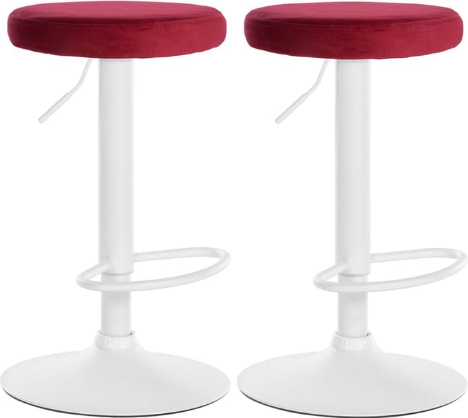 CLP Ponte Set van 2 barkrukken - Verstelbaar - Velvet - Fluweel - wit/rood