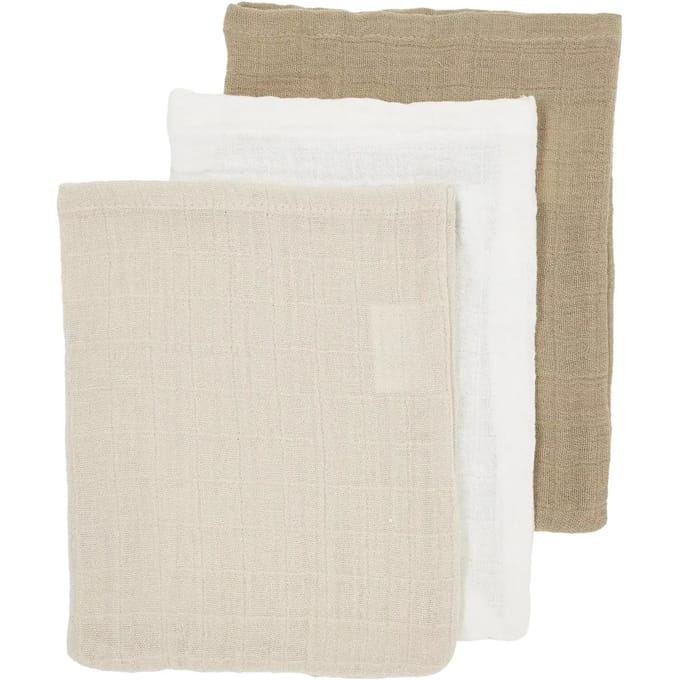 Meyco Baby Uni pre-washed hydrofiele doeken - 3-pack - pre-washed hydrofiel - offwhite/soft sand/taupe - 70x70cm
