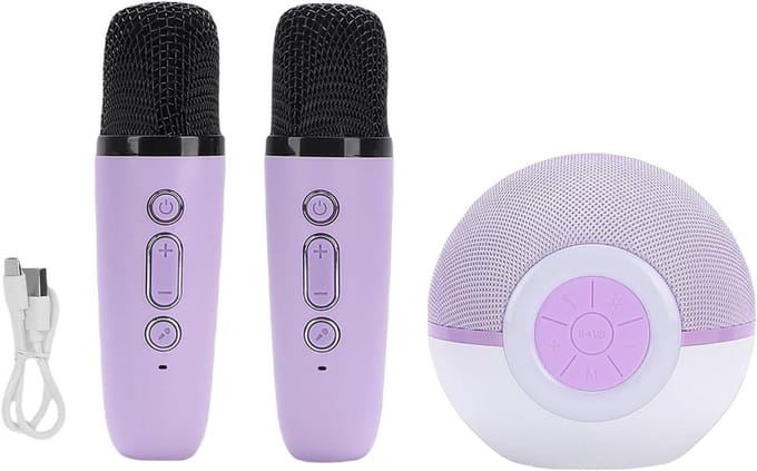 Draagbare Karaokemachine - Zing Installatie - Feestelijke Muziekavond - Met 2 Microfoons - 14.5 cm - Paars