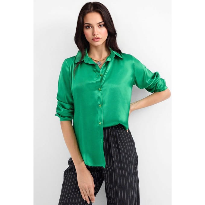 Satin Lange Mouwen Knop-Up Shirt