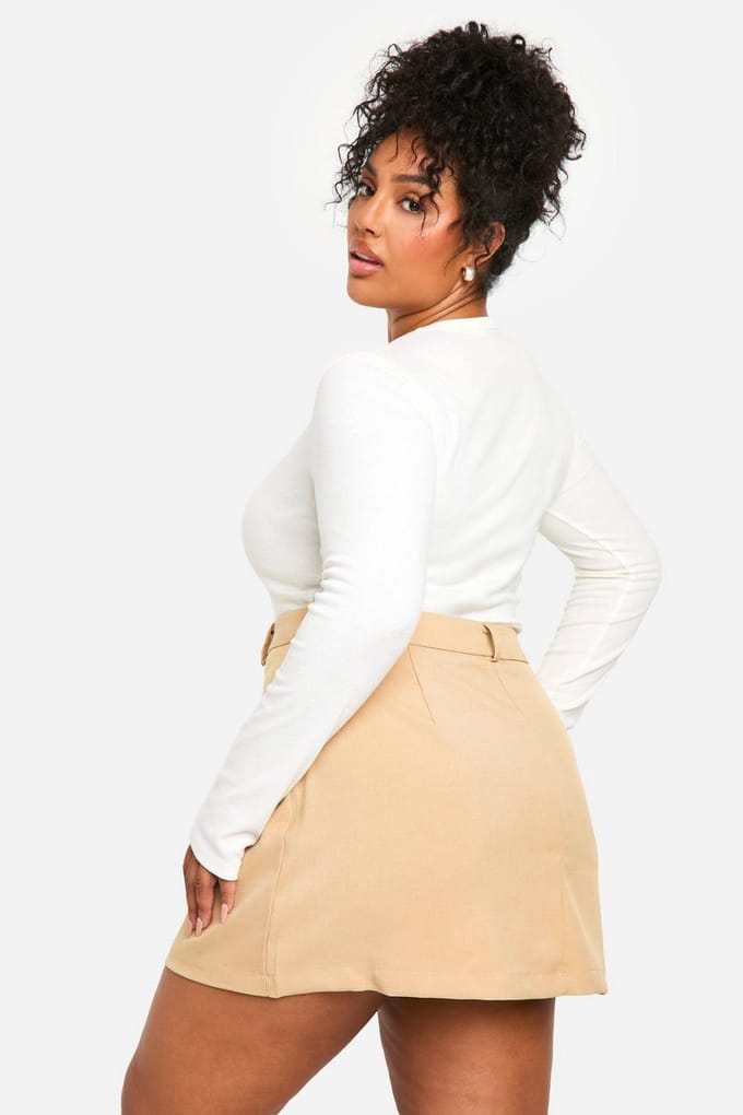 boohoo Dames Plus Geweven Op Maat Gemaakte Mini Rok | Camel | Maat: 54
