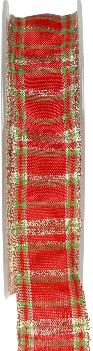 Decoratief lint Schots cadeaulint rood groen goud 25mm 20m