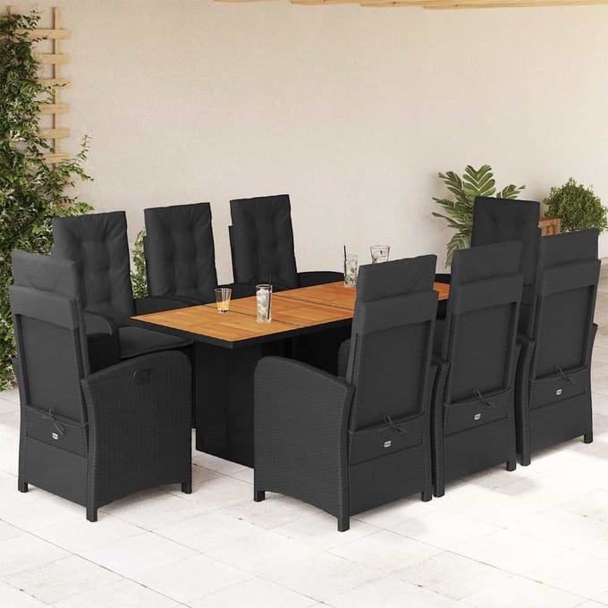vidaXL - 9-delige - Tuinset - poly - rattan - zwart