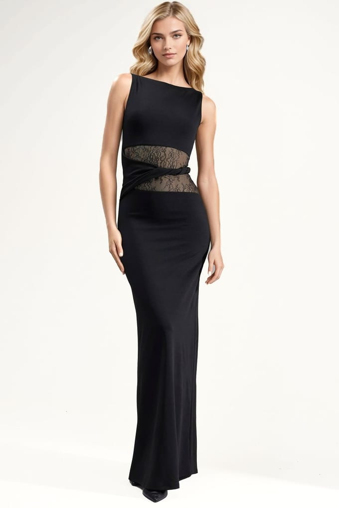 Kanten Cut-Out Gedetailleerde Maxi-jurk
