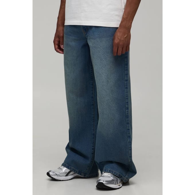 Essential Baggy Fit Rigid Washed Jeans | Antique Blue | Size 48L