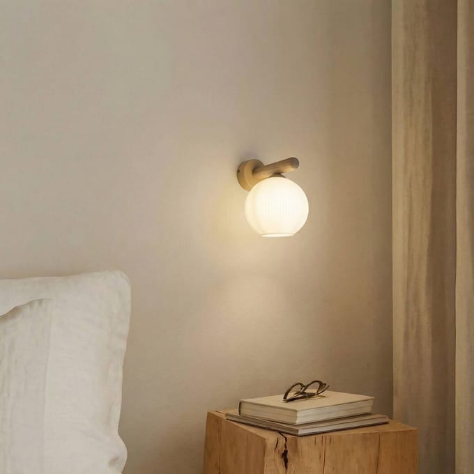 TK Lighting wandlamp Virlo, hout, opaalglas, hoogte 20 cm, E14