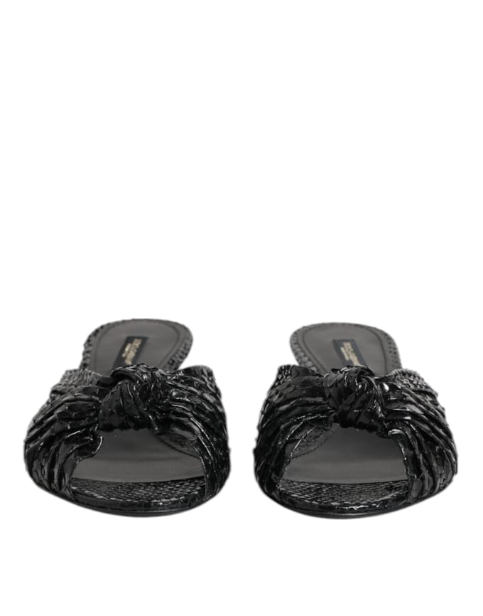 Dolce & Gabbana Zwarte Leren Hak Slides Sandalen Schoenen