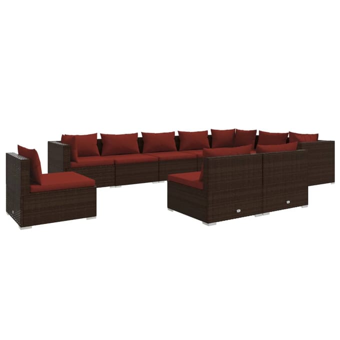 vidaXL - 10-delige - Loungeset - met - kussens - poly - rattan - bruin